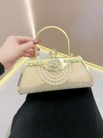 Gold Silver Black Pu Leather Solid Color Pearls Square Evening Bags main image 4
