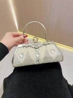 Gold Silver Black Pu Leather Solid Color Square Evening Bags main image 3