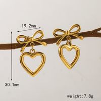 1 Par Estilo Vintage Estilo Clásico Geométrico Forma De Corazón Nudo De Lazo Perla Ahuecar Acero Inoxidable 304 Chapado En Oro De 14 Quilates. Pendientes De Gota sku image 2