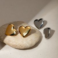 1 Pair Modern Style Classic Style Commute Heart Shape Solid Color Plating 304 Stainless Steel 18K Gold Plated Ear Studs main image 5