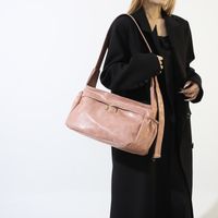 Women's Large Pu Leather Solid Color Vintage Style Classic Style Sewing Thread Zipper Crossbody Bag sku image 3