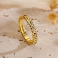 Copper 18K Gold Plated Retro Simple Style Commute Enamel Plating Inlay Geometric Zircon Open Rings sku image 2