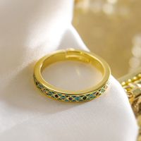 Copper 18K Gold Plated Retro Simple Style Commute Enamel Plating Inlay Geometric Zircon Open Rings main image 5