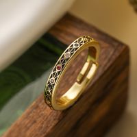 Copper 18K Gold Plated Retro Simple Style Commute Enamel Plating Inlay Geometric Zircon Open Rings sku image 1