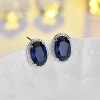 Fashion Oval Copper Inlay Crystal Ear Studs 1 Pair sku image 3