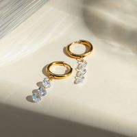 1 Pair Simple Style Shiny Round Zircon 304 Stainless Steel 18K Gold Plated Drop Earrings main image 4