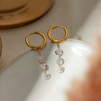 1 Pair Simple Style Shiny Round Zircon 304 Stainless Steel 18K Gold Plated Drop Earrings main image 3