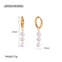 1 Pair Simple Style Shiny Round Zircon 304 Stainless Steel 18K Gold Plated Drop Earrings sku image 2
