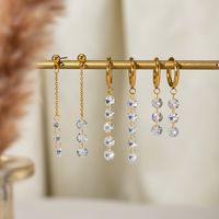 1 Pair Simple Style Shiny Round Zircon 304 Stainless Steel 18K Gold Plated Drop Earrings main image 1