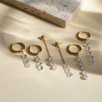 1 Pair Simple Style Shiny Round Zircon 304 Stainless Steel 18K Gold Plated Drop Earrings main image 5