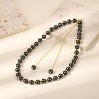 Wholesale Jewelry Elegant Simple Style Round Glass Pearl Brass 18K Gold Plated Beaded Necklace main image 3