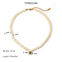 Wholesale Jewelry IG Style Nordic Style Simple Style Square 201 Stainless Steel Freshwater Pearl Zircon 18K Gold Plated Beaded Handmade Inlay Pendant Necklace sku image 1