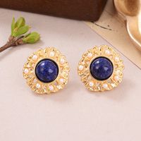 1 Pair Simple Style Oval Inlay Alloy Artificial Pearls Natural Stone 18K Gold Plated Ear Studs main image 5
