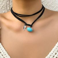 Wholesale Jewelry Retro Classic Style Geometric Alloy Velvet Natural Stone Knitting Pearl Inlay Necklace main image 1