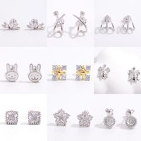 1 Pair Simple Style Shiny Round Square Star Inlay Sterling Silver Zircon White Gold Plated Ear Studs main image 1
