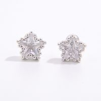 1 Pair Simple Style Shiny Round Square Star Inlay Sterling Silver Zircon White Gold Plated Ear Studs main image 9