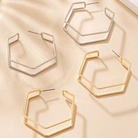 1 Pair IG Style Exaggerated Simple Style Hexagon Iron Ear Studs main image 1