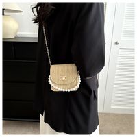 Women's Mini Straw Solid Color Elegant Pearls Lock Clasp Straw Bag main image 5