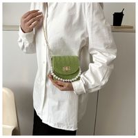 Women's Mini Straw Solid Color Elegant Pearls Lock Clasp Straw Bag main image 3