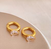 1 Pair Basic Modern Style Classic Style Round Water Droplets Inlay 304 Stainless Steel Titanium Steel Zircon 18K Gold Plated Hoop Earrings main image 4