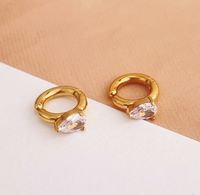 1 Pair Basic Modern Style Classic Style Round Water Droplets Inlay 304 Stainless Steel Titanium Steel Zircon 18K Gold Plated Hoop Earrings main image 5