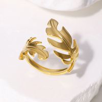 IG Style Modern Style Simple Style Leaves 304 Stainless Steel 18K Gold Plated Open Rings In Bulk main image 4