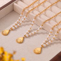 Simple Style Shell Freshwater Pearl Titanium Steel Wholesale Jewelry Set main image 6