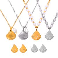 Simple Style Shell Freshwater Pearl Titanium Steel Wholesale Jewelry Set main image 8