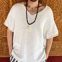 Men's Solid Color Streetwear V Neck Short Sleeve Loose Men's T-shirt main image 3