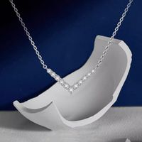 Sterling Silver Simple Style Inlaid Zircon V Shape Pendant Necklace main image 1