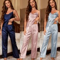 Home Women's Elegant Solid Color Imitated Silk Polyester Pants Sets Pajama Sets main image 6