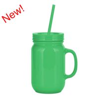 European And American Solid Color Plastic Coctail Glass With Handle Wholesale Double Layer Plastic Mason Bottle Daily Tumbler With Straw sku image 19