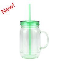European And American Solid Color Plastic Coctail Glass With Handle Wholesale Double Layer Plastic Mason Bottle Daily Tumbler With Straw sku image 21
