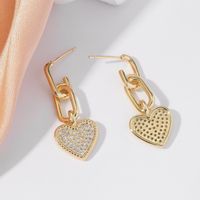 1 Pair Sweet Simple Style Heart Shape Inlay Copper Rhinestones Drop Earrings main image 6