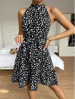 Women's Sheath Dress Elegant High Neck Ruffle Hem Sleeveless Polka Dots Leopard Above Knee Business Daily Date main image 5