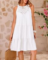 Women's Princess Dress Tea Dress Romantic Round Neck Hollow Lace Sleeveless Solid Color Above Knee Daily Beach main image 3