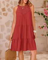 Women's Princess Dress Tea Dress Romantic Round Neck Hollow Lace Sleeveless Solid Color Above Knee Daily Beach main image 8