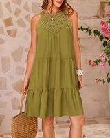 Women's Princess Dress Tea Dress Romantic Round Neck Hollow Lace Sleeveless Solid Color Above Knee Daily Beach main image 7