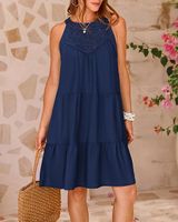 Women's Princess Dress Tea Dress Romantic Round Neck Hollow Lace Sleeveless Solid Color Above Knee Daily Beach main image 6