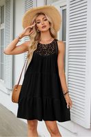 Women's Princess Dress Tea Dress Romantic Round Neck Hollow Lace Sleeveless Solid Color Above Knee Daily Beach main image 9