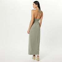 Women's Strap Dress Sexy V Neck Ruched Sleeveless Solid Color Maxi Long Dress Banquet Beach Bar main image 3
