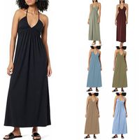 Women's Strap Dress Sexy V Neck Ruched Sleeveless Solid Color Maxi Long Dress Banquet Beach Bar main image 10
