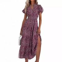 Women's Floral Dress Basic V Neck Pocket Short Sleeve Ditsy Floral Midi Dress Office Daily Date main image 6