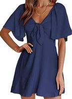 Women's Regular Dress Sexy V Neck Bowknot Short Sleeve Solid Color Above Knee Daily Date main image 8