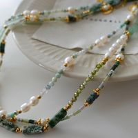 Elegant Retro Geometric Natural Stone Freshwater Pearl Copper Women's Bracelets Necklace main image 3