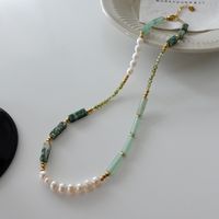 Simple Style Geometric Natural Stone Malachite Freshwater Pearl Necklace In Bulk sku image 8