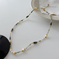 Simple Style Geometric Natural Stone Malachite Freshwater Pearl Necklace In Bulk sku image 10