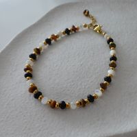 Elegant Retro Geometric Natural Stone Freshwater Pearl Copper Women's Bracelets Necklace sku image 1