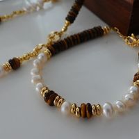 Elegant Retro Geometric Natural Stone Freshwater Pearl Copper Women's Bracelets Necklace sku image 19