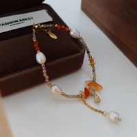 Elegant Retro Geometric Natural Stone Freshwater Pearl Copper Women's Bracelets Necklace sku image 16